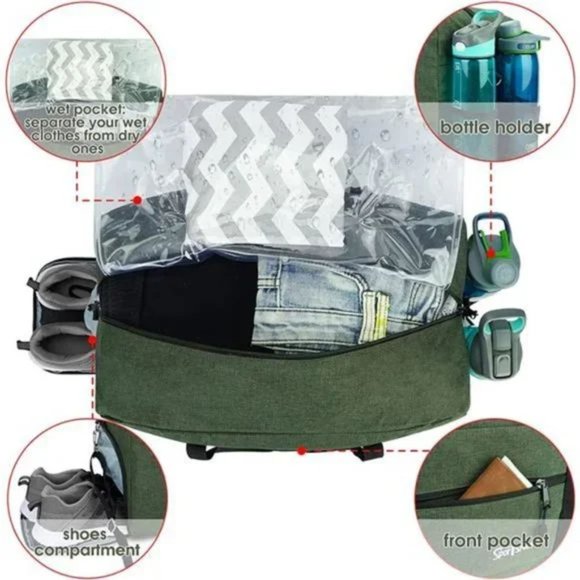 New Travel Duffel Bag for Men and Women Lightweight 2-Army Green Gym Bag Carryon - Picture 3 of 7